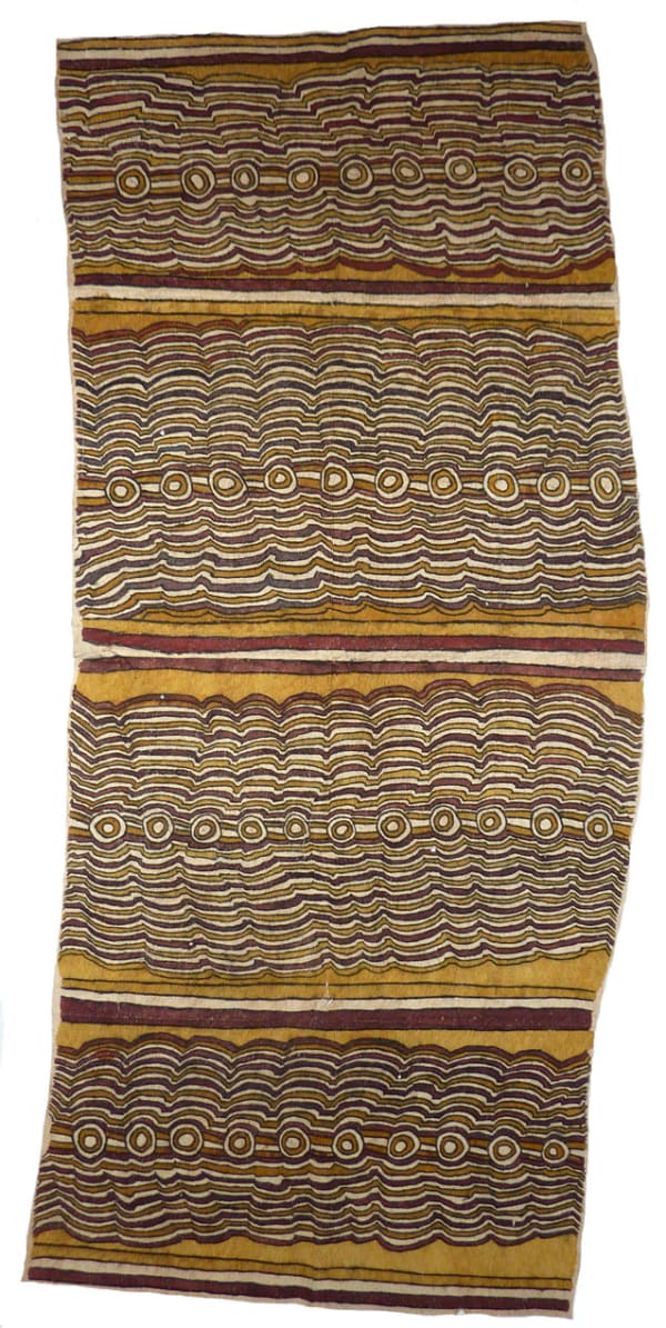 Rhoda Oviro (Tuka) gobibajo'e - poison bubbles that stun the fish in the river natural pigments on nioge (barkcloth) 145 x 65 cm