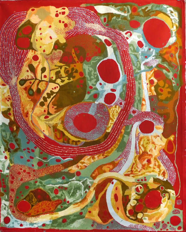 Pauline Minmila Wangin Kapi Tjukula (Waterhole), 2024 acrylic on linen 152 x 122 cm