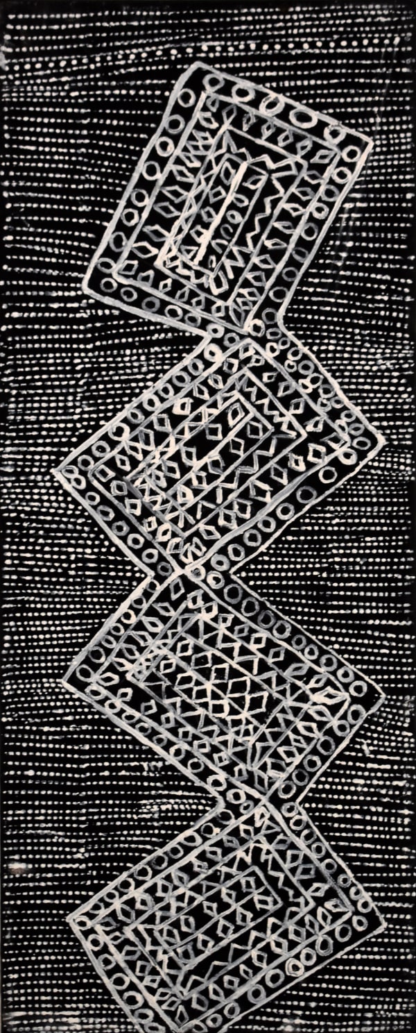 Rachel Puruntatameri JIlamara natural ochres on canvas 80 x 30 cm