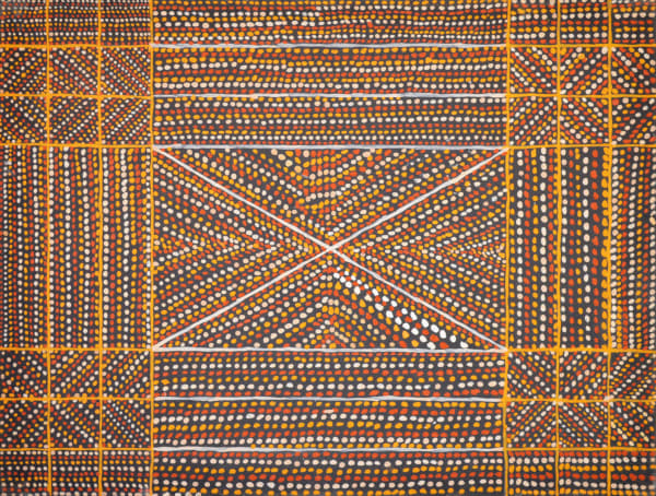 Linus Warlapinni Jilamara ochre on canvas 90 x 70 cm