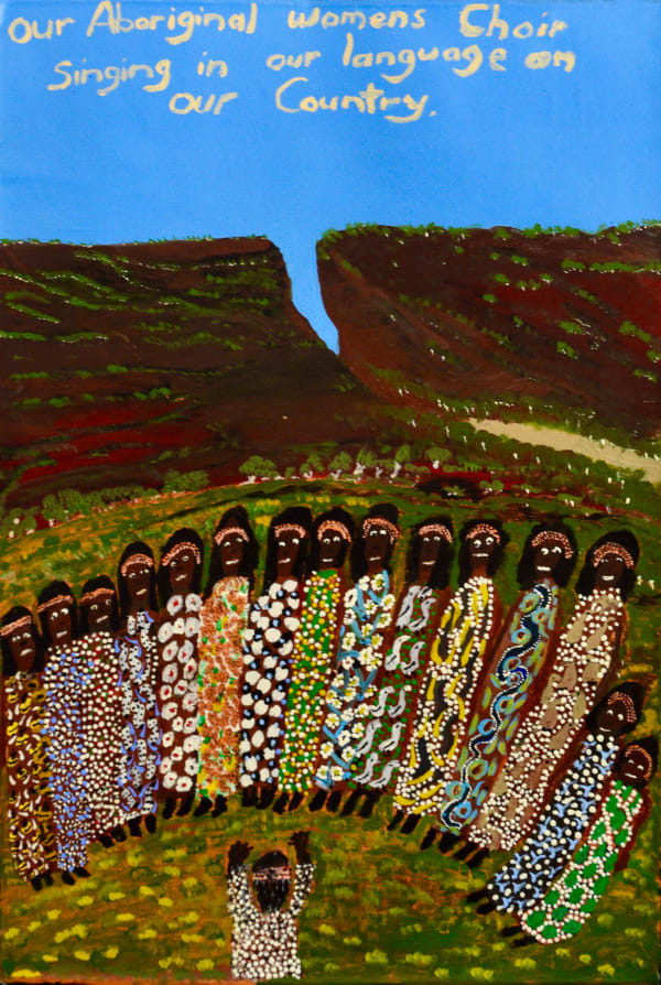 Nyinta Kumanara Donald Peipei Aboriginal Womens Choir, 2022 acrylic on linen 66 x 97 cm
