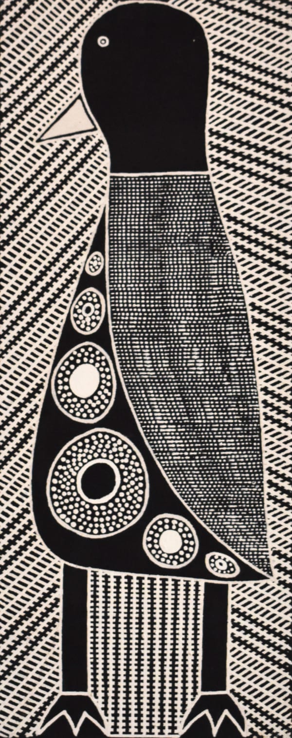 Janice Pungautiji Murray Jurriyi (Whistling Duck) I natural ochres on linen 80 x 30 cm