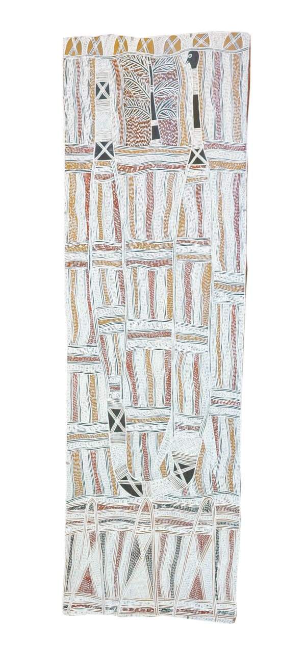 Galuma Maymuru Guwak natural earth pigment on bark 128 x 42 cm