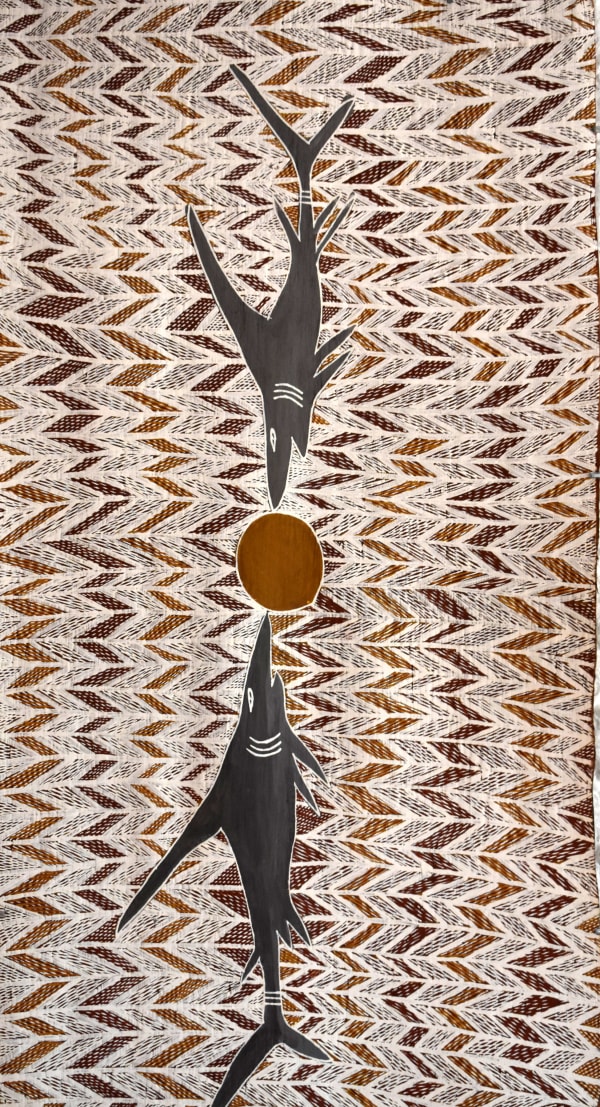 Binygurr Wirrpanda Mana at Lutumba, 2109 Earth pigment on stringybark 106 x 54 cm