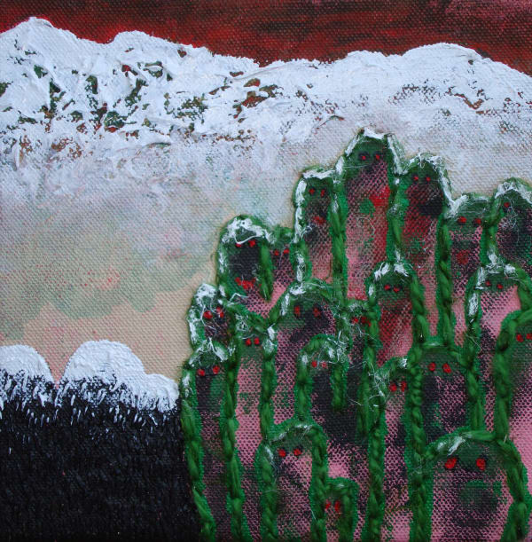 Stephen Eastaugh Ah Boon Haw / Tiger Balm Garden 2013 acrylic, thread, linen 20 x 20 cm