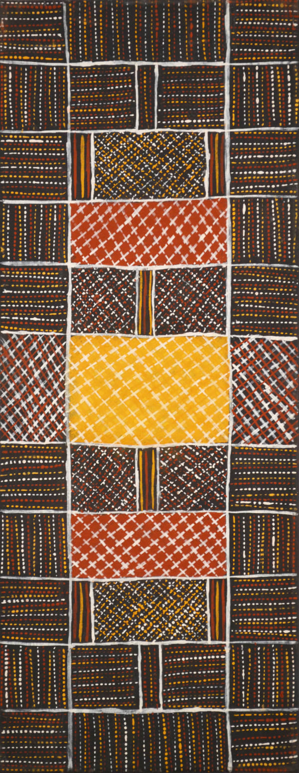 Brian Farmer Illortamini Jilamara ochre on canvas 80 x 30 cm