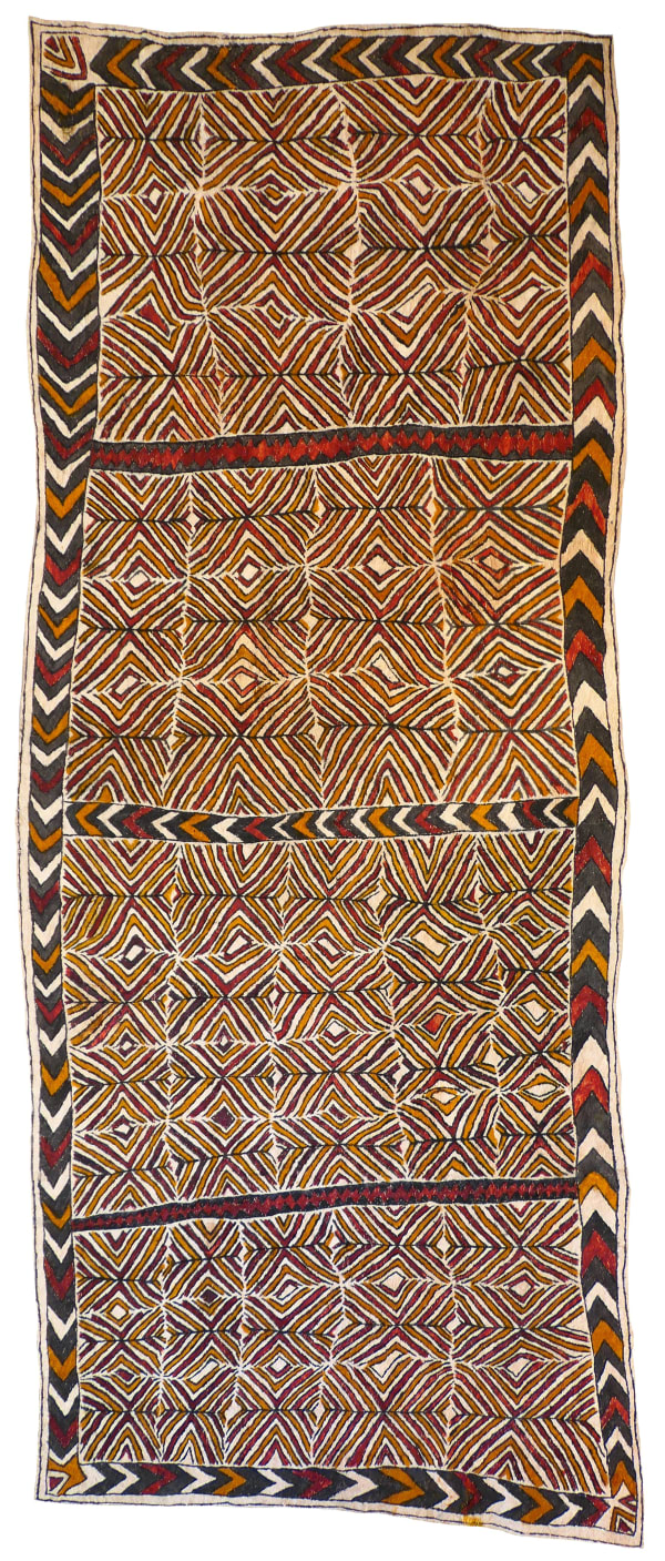 Jean Niduve (Urihö), Ematé clan design of the bare tree branches, Ömie mountains and beaks of the Papuan Hornbil, 2022