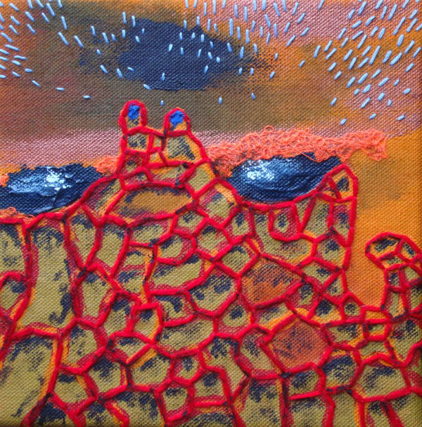 Stephen Eastaugh Ah Boon Haw / Tiger Balm Garden 2013 acrylic, thread, linen 20 x 20 cm