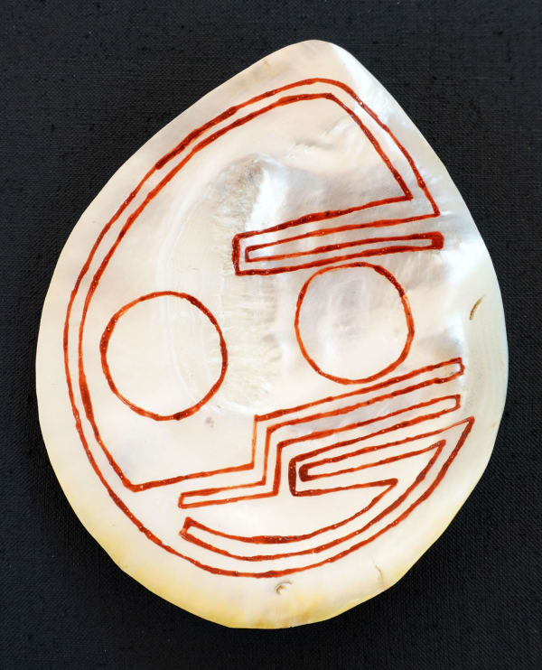 Robert Wiggan Two Brothers, 2025 acrylic and ochre on pearl shell 15 x 12.5 cm