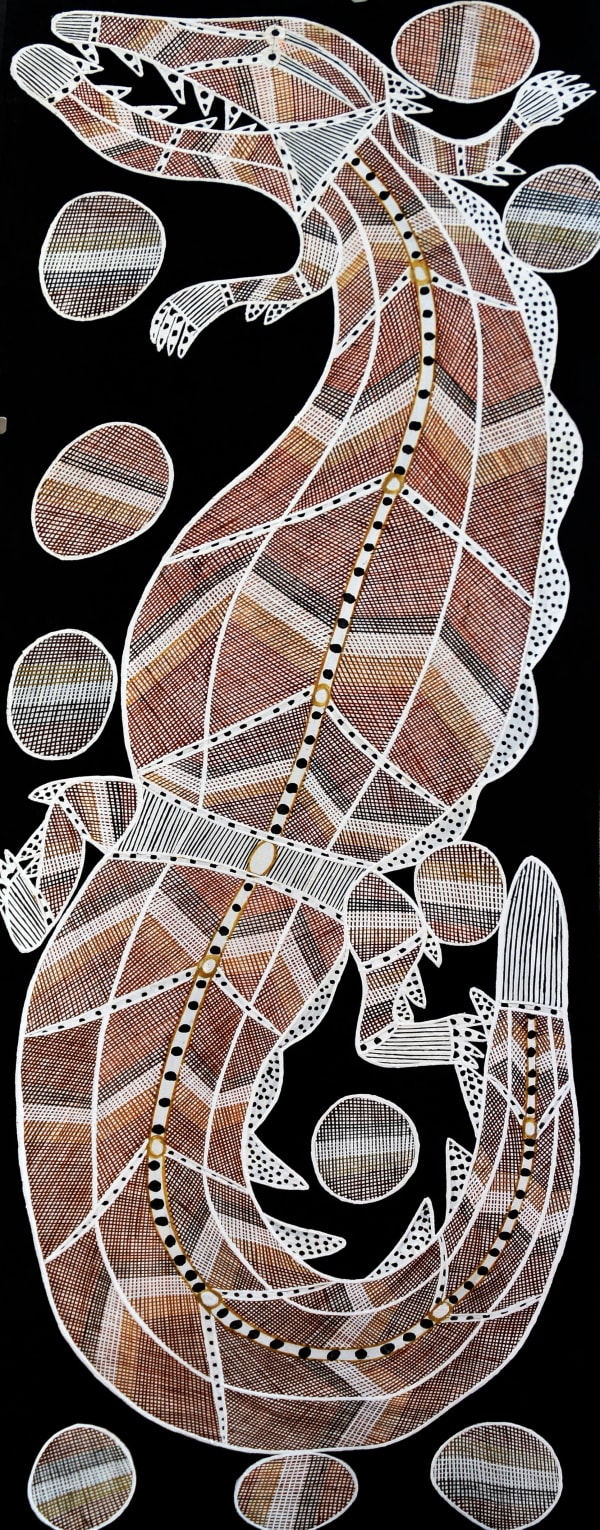 Ivan Namirrkki Kinga (Crocodile), 2024 pigment on bark 114 x 38 cm