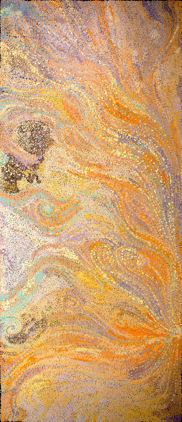 Rachael Mipantjiti Lionel Dust Storm, 2024 acrylic on linen 198 x 87 cm