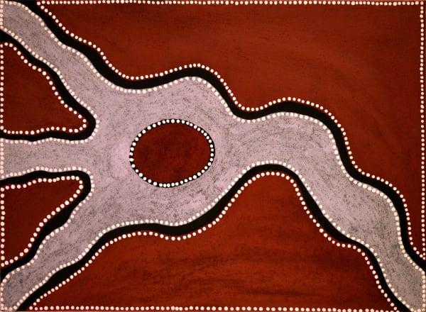 Barry Malgil Jarobuny (Water Babies) natural ochre and pigments on canvas 70 x 50 x 4 cm