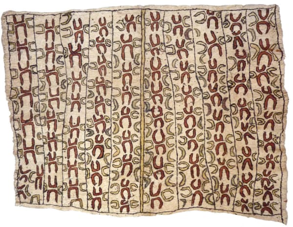 Elizabeth Guho (Owkeja) mahudano'e - pig's tusks (traditional Omie wealth) natural pigments on nioge (barkcloth) 91 x 71 cm