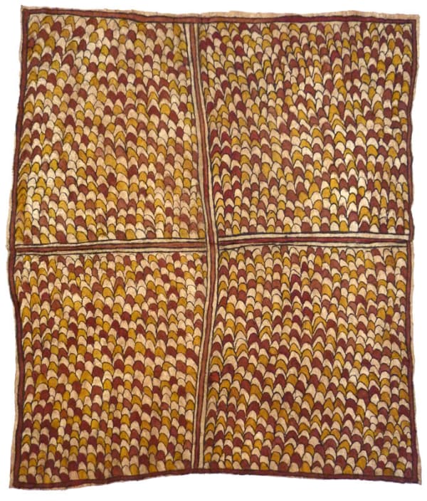 Jean-Mary Warrimou (Hujama) sodireje - rocks forming from minerals at the volcanic headwaters of the Girua River natural pigments on nioge (barkcloth) 99 x 83 cm