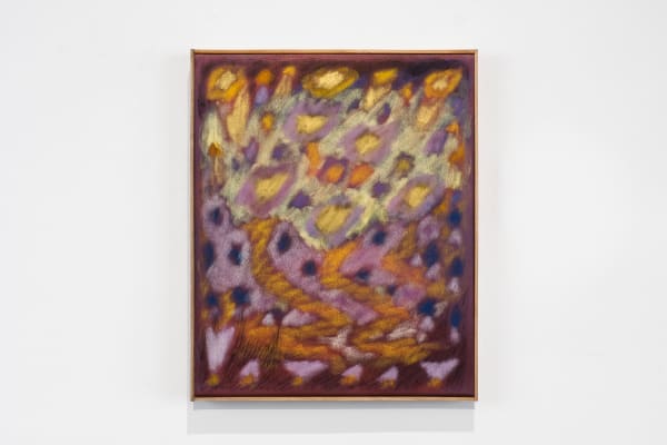 Larissa Lockshin Untitled (Future Fortune), 2025 Oil and soft pastel on dyed satin with artist-made frame 22 ½ x 18 ½ in 57.1 x 47 cm