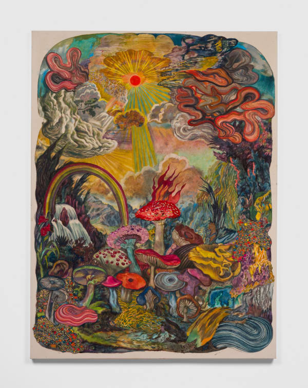 Ken Gun Min Westlake (Thirteen missing women), 2023 Korean pearl pigment, silk embroidery, beads, crystals, oil on canvas 80 x 60 in 203.2 x 152.4 cm