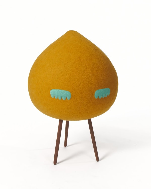 Masako Miki Contemplating Chestnut Shapeshifter (Mint Green Lashes), 2022 Wool on EPS foam, Walnut wood 36 1/2 x 26 x 26 in 92.7 x 66 x 66 cm