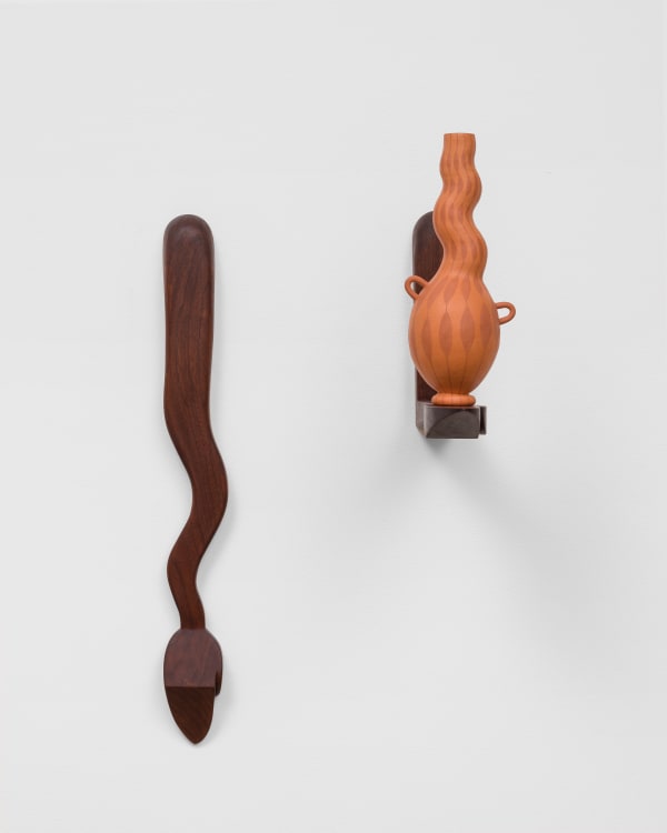 Cammie Staros Coaxed Into and Out of It, 2022 Ceramic and walnut 36 x 18 x 17 in 91.4 x 45.7 x 43.2 cm