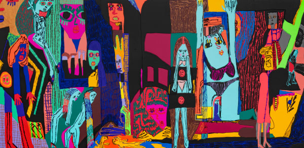 Summer Wheat Mothers, 2020 Acrylic on aluminum mesh 68 x 141 inches