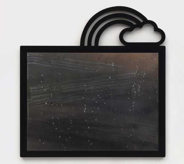 Wendy White Uncontained (Orange with Cloud and Rainbow), 2020 Acrylic on canvas, PVC and plexiglas artist's frame 46 x 44.25 inches