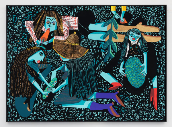 Summer Wheat Groundwork, 2023 Acrylic paint and gouache on aluminum mesh, framed 69 ½ x 95 ½ in 176.5 x 242.6 cm