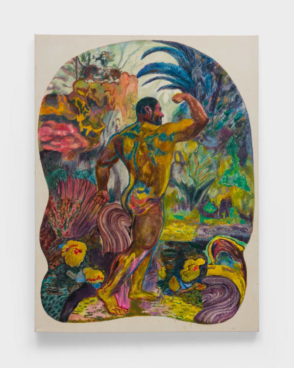 Ken Gun Min Silverlake Dog Park, 2022 Korean pigment powder, oil on raw canvas 48 x 36 in 121.9 x 91.4 cm