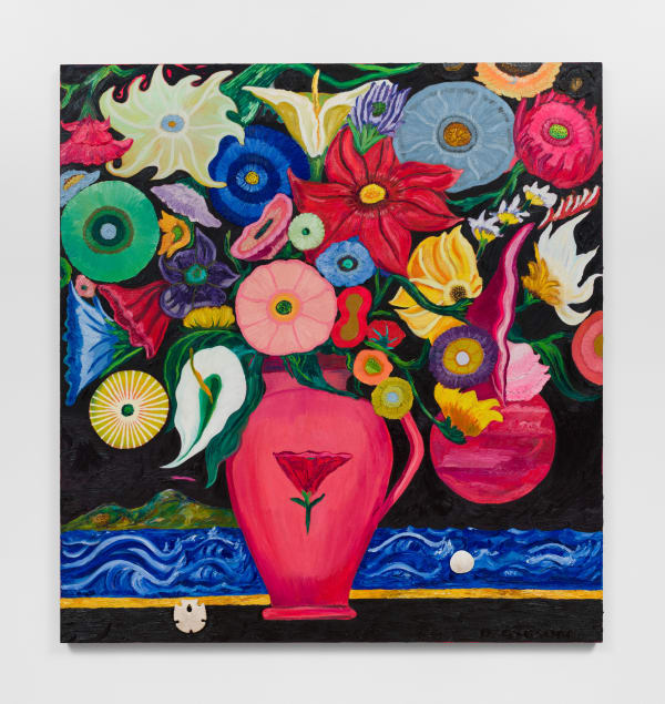 Daniel Gibson Vase with Sand Dollar 1978, 2021 Oil on linen 60 x 56 in