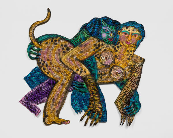 Maria A. Guzmán Capron Gata Salvaje, 2023 Fabric, thread, batting, stuffing, spray paint and acrylic paint 55 x 57 x 3 in 139.7 x 144.8 x 7.6 cm