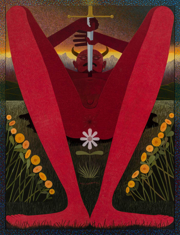 Michael Stamm Gay Dead Satan, 2020 Oil and acrylic on canvas wrapped panel with artist’s frame 42 x 32 inches