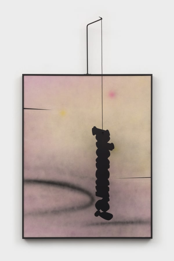 Wendy White Pleasure! (after Calder), 2021 Acrylic on canvas, wood frame, steel, cotton rope, dibond 61.25 x 48.25 x 9.5 in Framed: 79.75 x 48.25 x 9.5 in