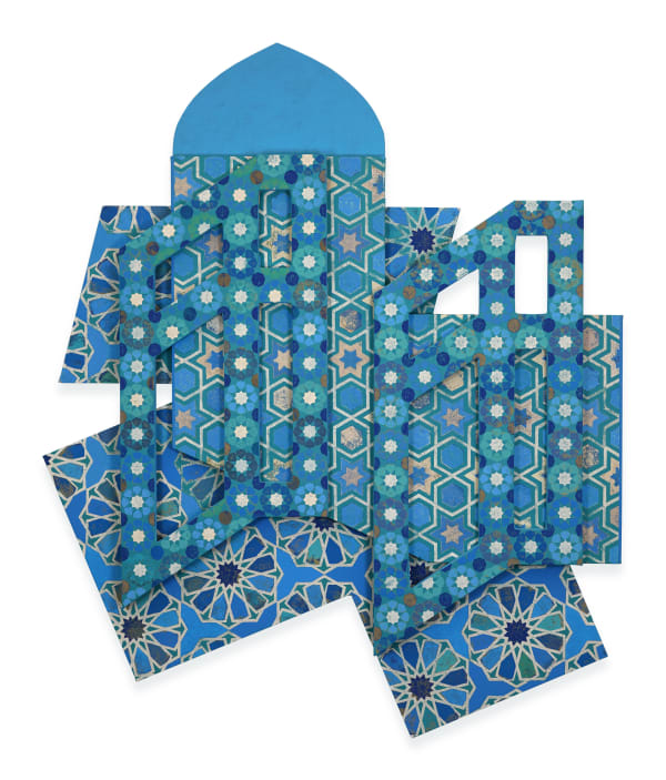 Kour Pour The Blue of Distance, 2024 Acrylic, block ink, and esphand on shaped canvases 63 x 52 x 3 in 160 x 132.1 x 7.6 cm