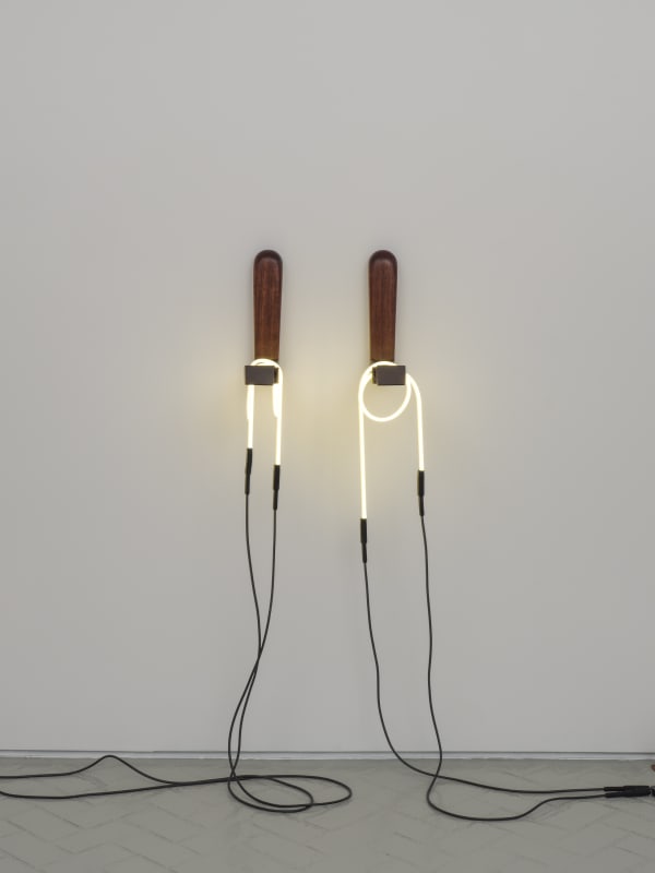 Cammie Staros Thin Air, 2021 Walnut and neon 25 x 15 1/2 x 17 in 63.5 x 39.4 x 43.2 cm