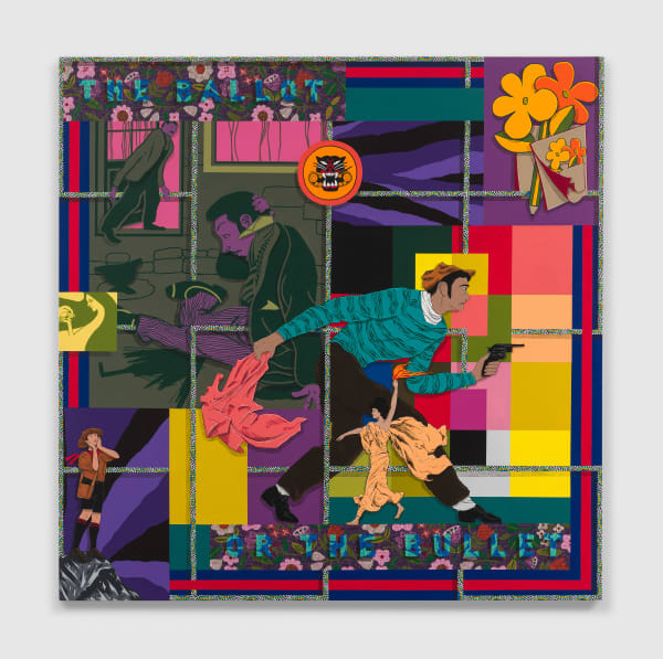 Amir H. Fallah The Ballot or the Bullet, 2022 acrylic on canvas 60 x 60 in 152.4 x 152.4 cm