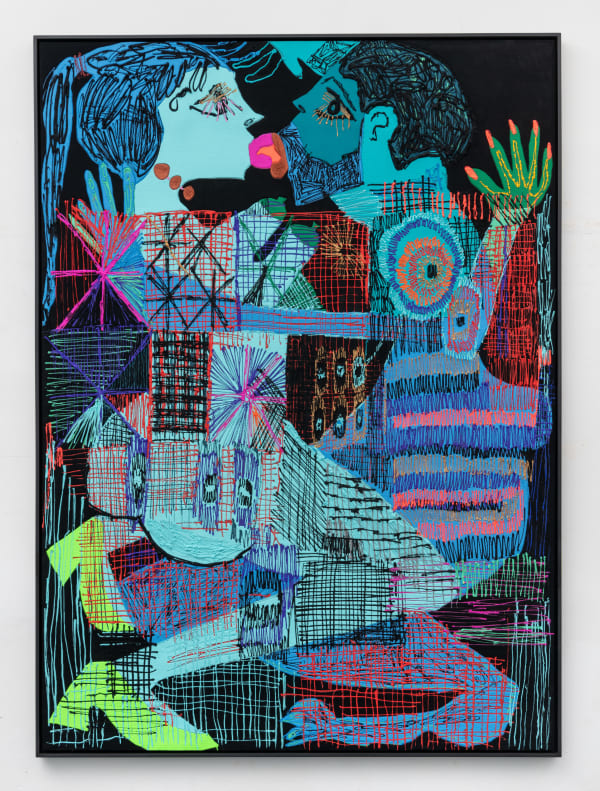 Summer Wheat Star Quilt, 2023 acrylic paint and gouache on aluminum mesh 95 3/4 x 69 3/4 x 2 1/4 in (framed) 243.2 x 177.2 x 5.7 cm