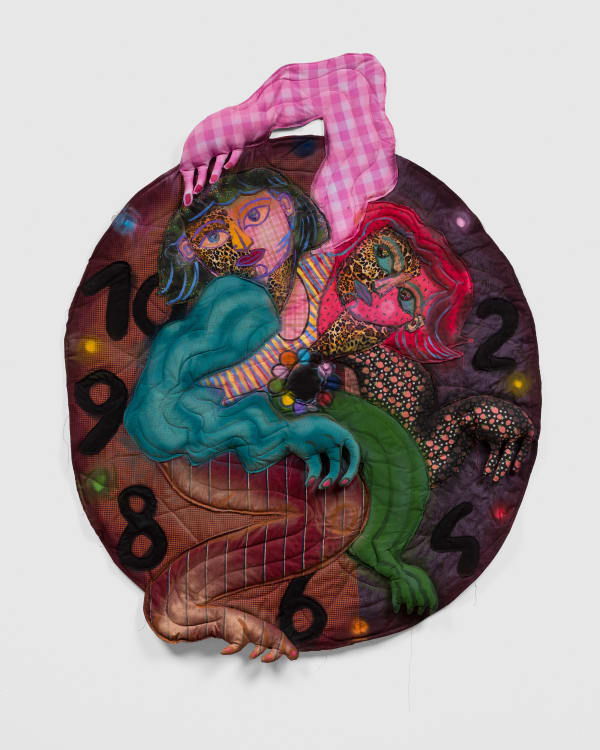 Maria A. Guzmán Capron Time After Time, 2023 Fabric, thread, batting, stuffing, spray paint and acrylic paint 61 1/2 x 48 in 156.2 x 121.9 cm