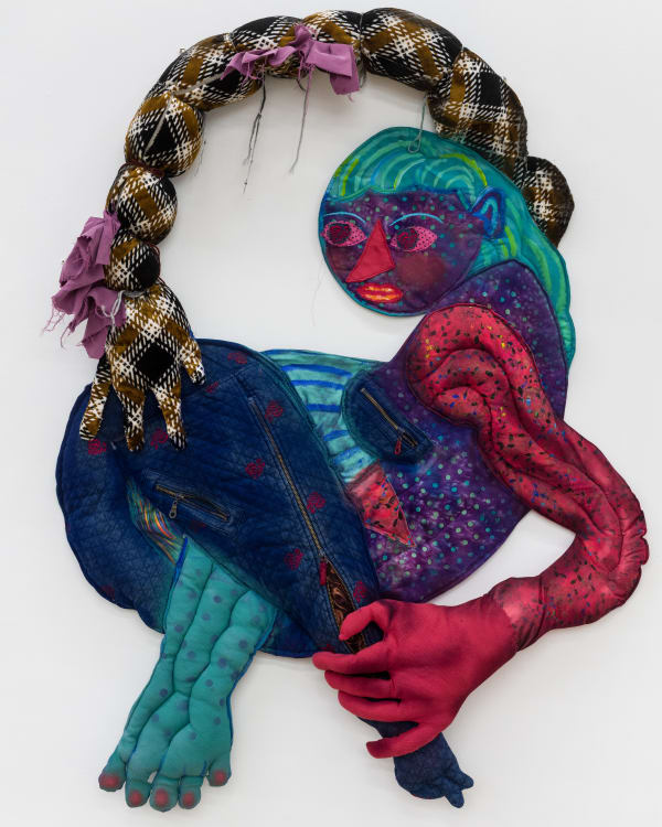 Maria A. Guzmán Capron Cartera, 2023 Fabric, thread, batting, stuffing, spray paint and acrylic paint 52 x 38 in 132.1 x 96.5 cm
