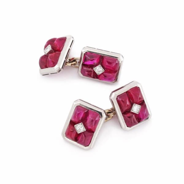 A Pair of Art Deco Ruby & Diamond Cufflinks, c. 1920