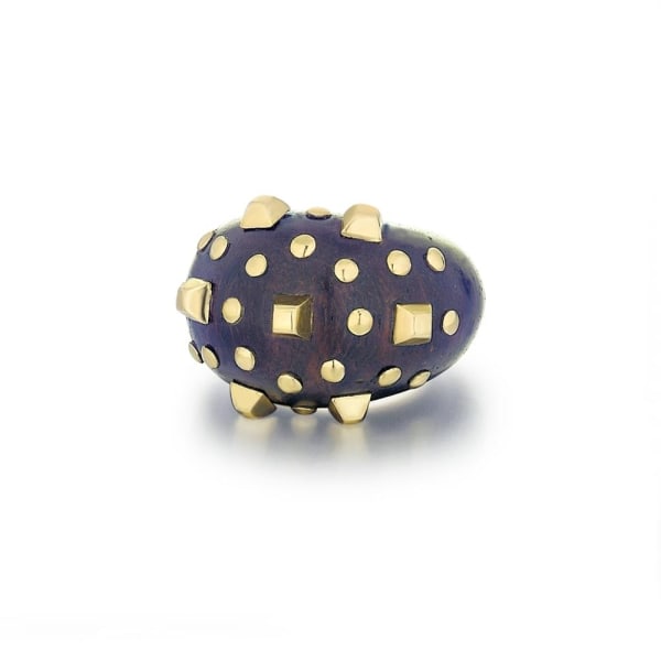 René Boivin, A French Retro Gold Studded Wood Ring, c. 1940
