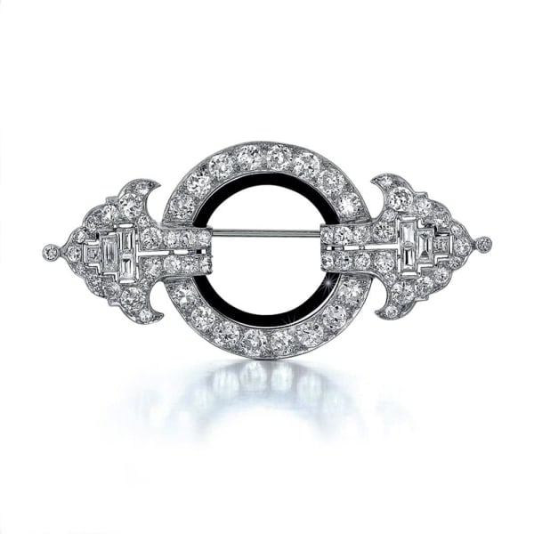 An Art Deco Platinum, Diamond & Enamel Brooch, c. 1930