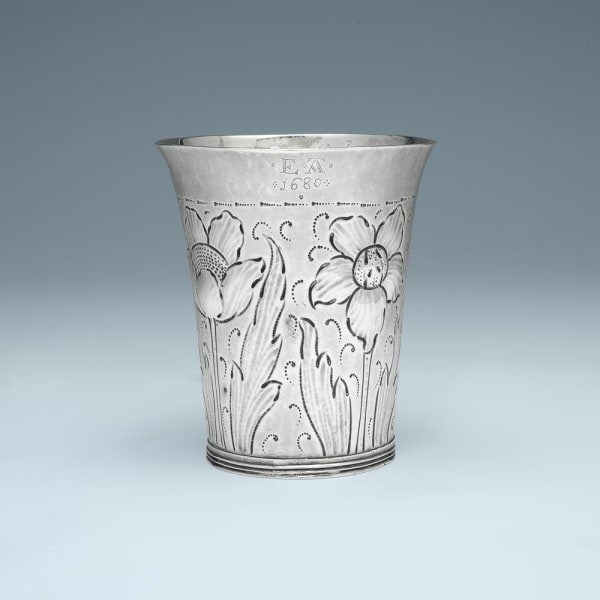 John Duck, A Charles II Antique English Silver Beaker, 1679