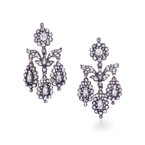 A Pair of Antique Georgian Diamond Girandole Earrings, c. 1800