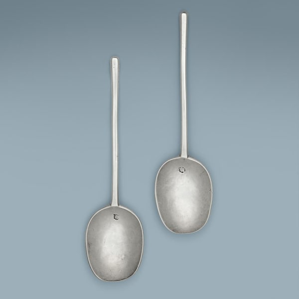 Stephen Venables, A Pair of Commonwealth Antique English Silver Stump-Top Spoons, 1657 and 1658