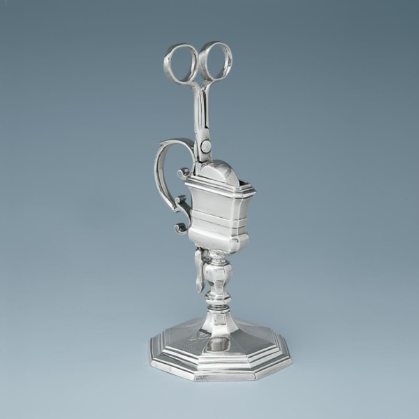 Matthew Cooper, A Queen Anne Antique English Silver Snuffer & Stand, 1708