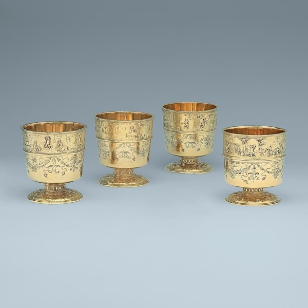 John Bridge, A Set of Four George IV Antique English Silver-Gilt Goblets in Renaissance Style, 1827
