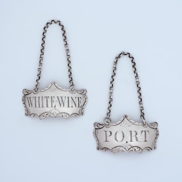 Hester Bateman, A Pair of George III Antique English Silver Wine Labels, c. 1770