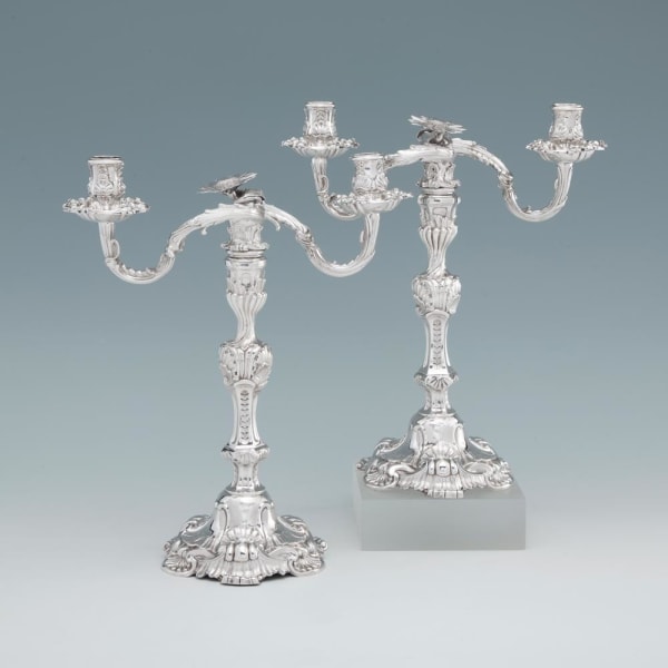 Charles Frederick Kandler, A Pair of George II Antique English Silver Candelabra, 1751/2