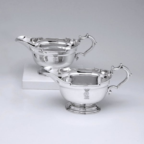 John Chartier, A Pair of George I Antique English Silver Sauce Boats, c. 1725