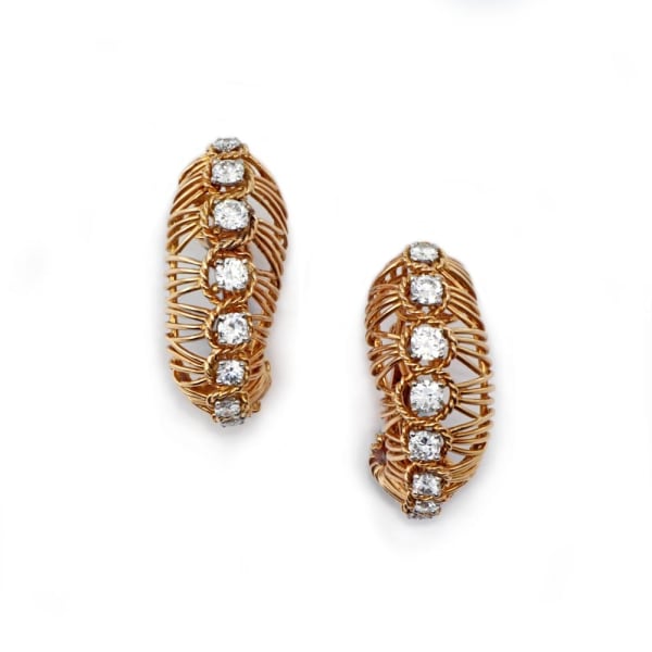 Cartier, A Pair of French Gold & Diamond Earrings, c. 1950