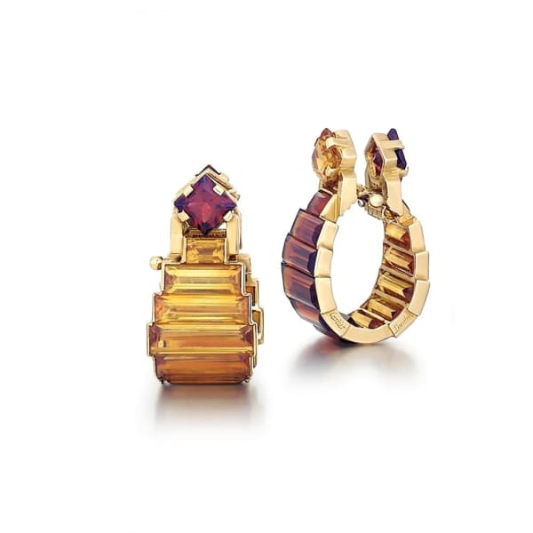 Cartier, A Pair of English Retro Citrine Earrings, c. 1940