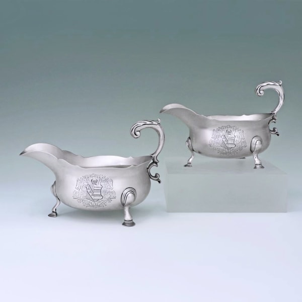 A Pair of George II Antique English Silver Sauce Boats, 1740